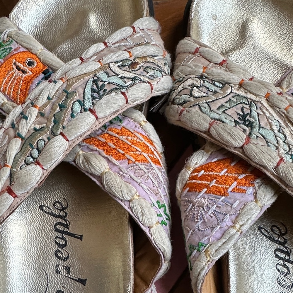 Free People Embroidered Sandals - Cream and Orange - Picture 4 of 4